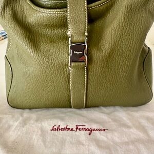Salvatore Ferragamo Sage Green Leather Shoulder Bag